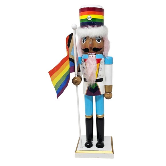 Ethnic LGBTQ Rainbow Christmas Wood 14" Nutcracker - Picture 1 of 4